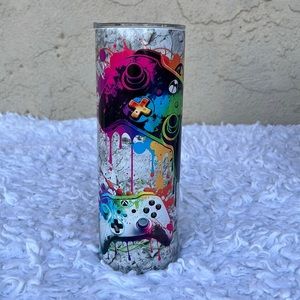 Gamer 20 oz skinny tumbler sublimation design Neon Video game controller